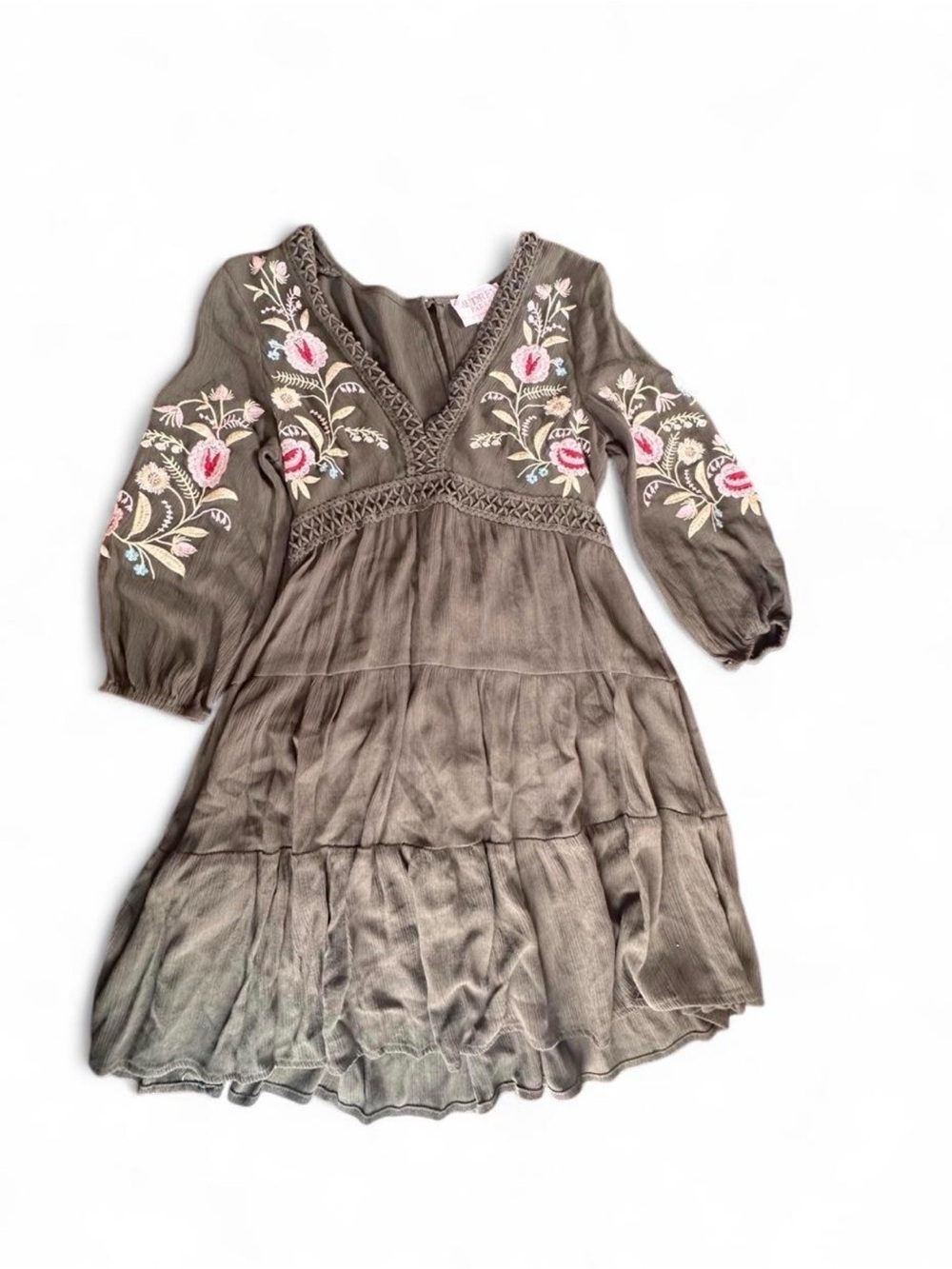Francesca’s x Audrey Parks Jordina Embroidered Mini Dress Olive Green Sz Medium - Picture 5 of 7